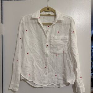 beachlunchlounge White Shirt with Red Heart Accents